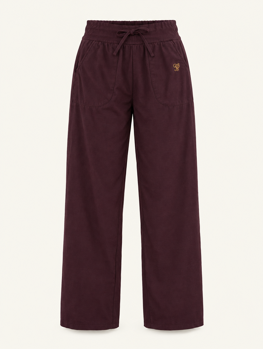 YUSHE Ruched  Wide-Leg Pants, Maroon - Main · product only