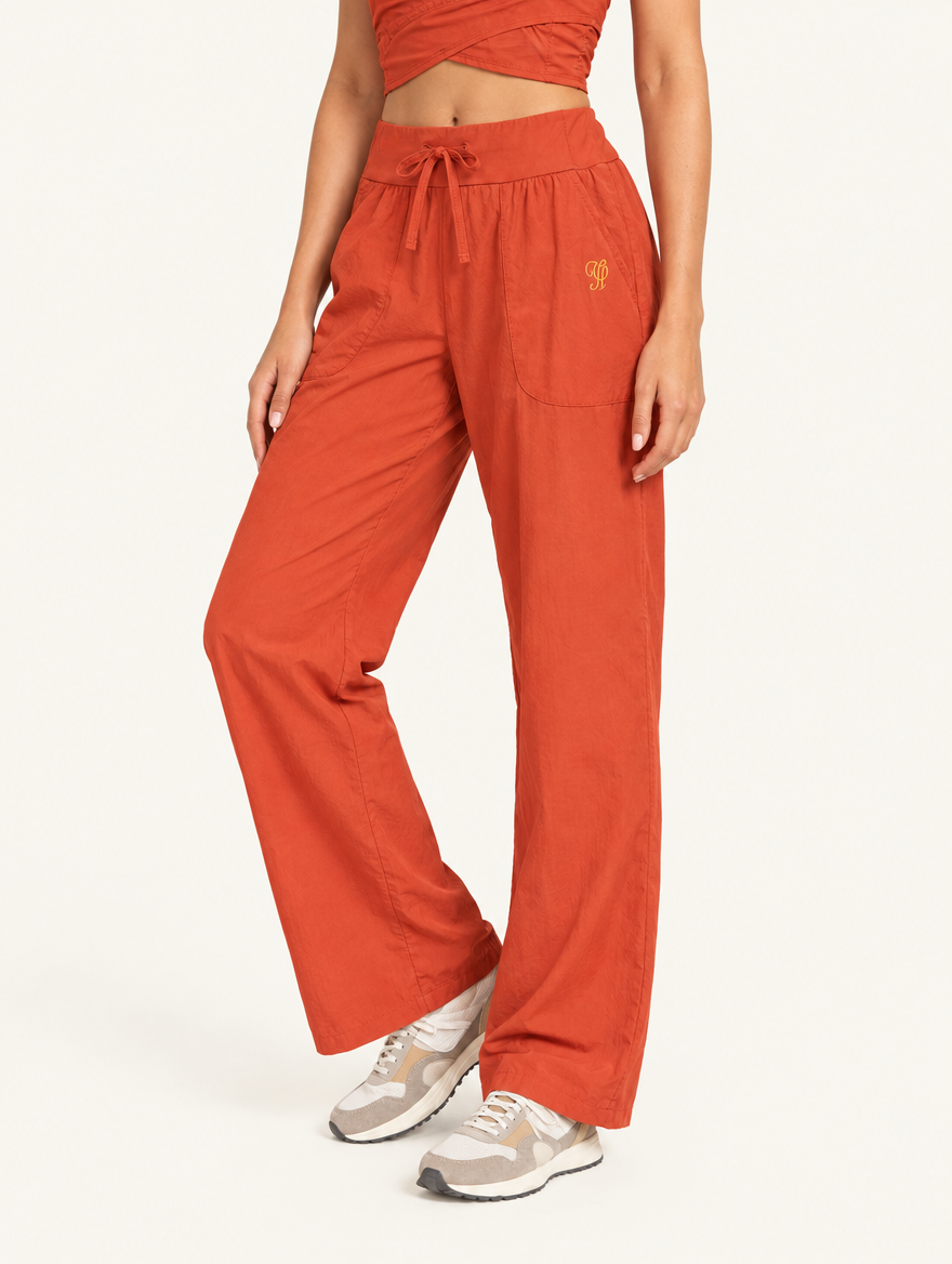 YUSHE Ruched  Wide-Leg Pants, Orange - Hover · model