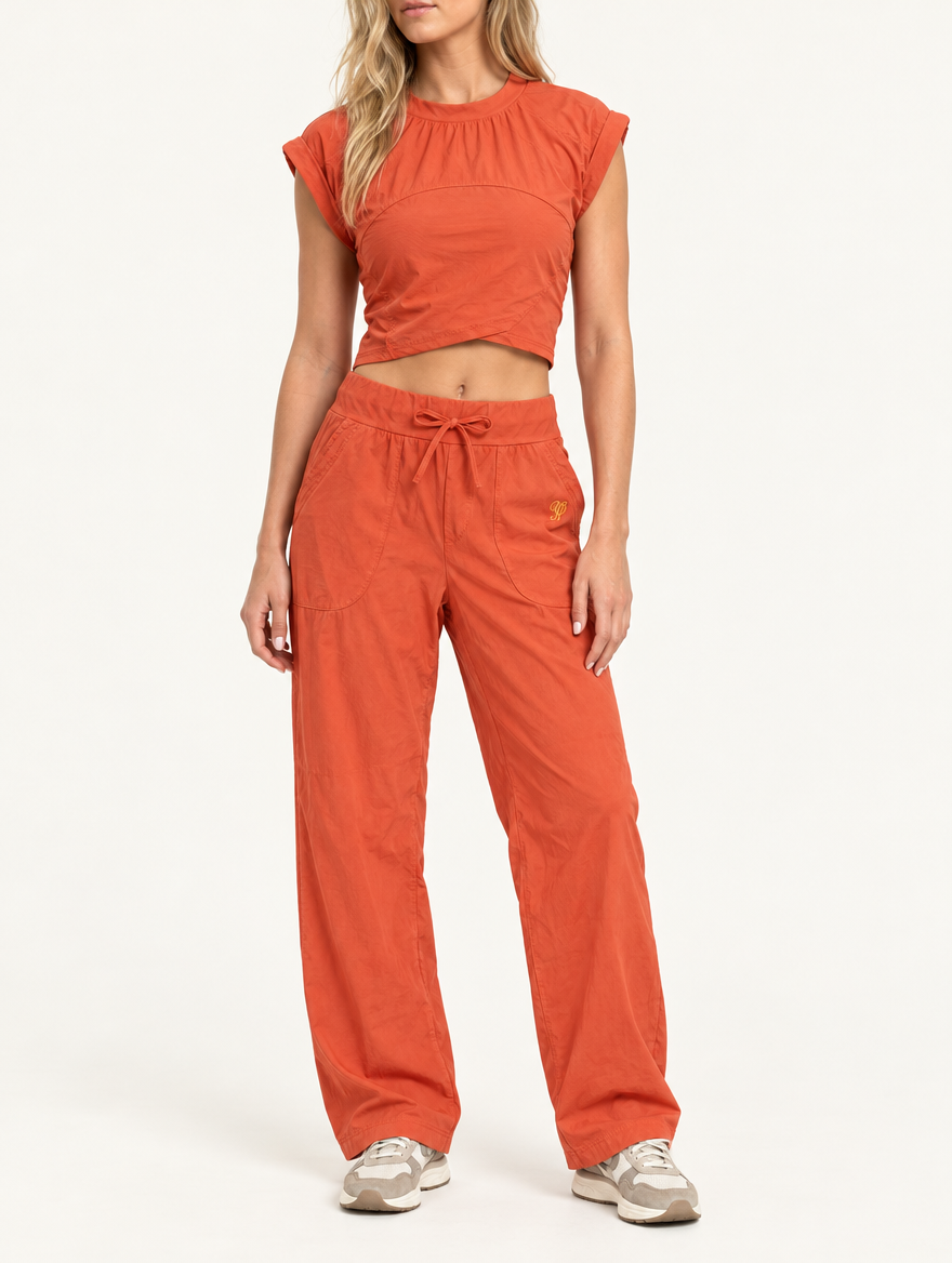 YUSHE Ruched  Wide-Leg Pants, Orange - Alternate fit view