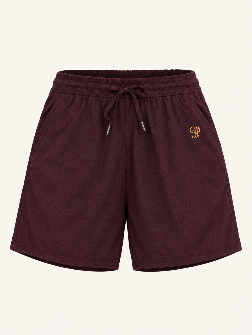 YUSHE Ruched Shorts, Maroon - Main · product only