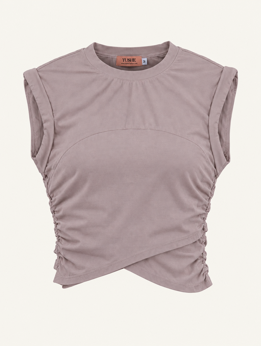 YUSHE Sleeveless Ruched Top, Beige - Main · product only