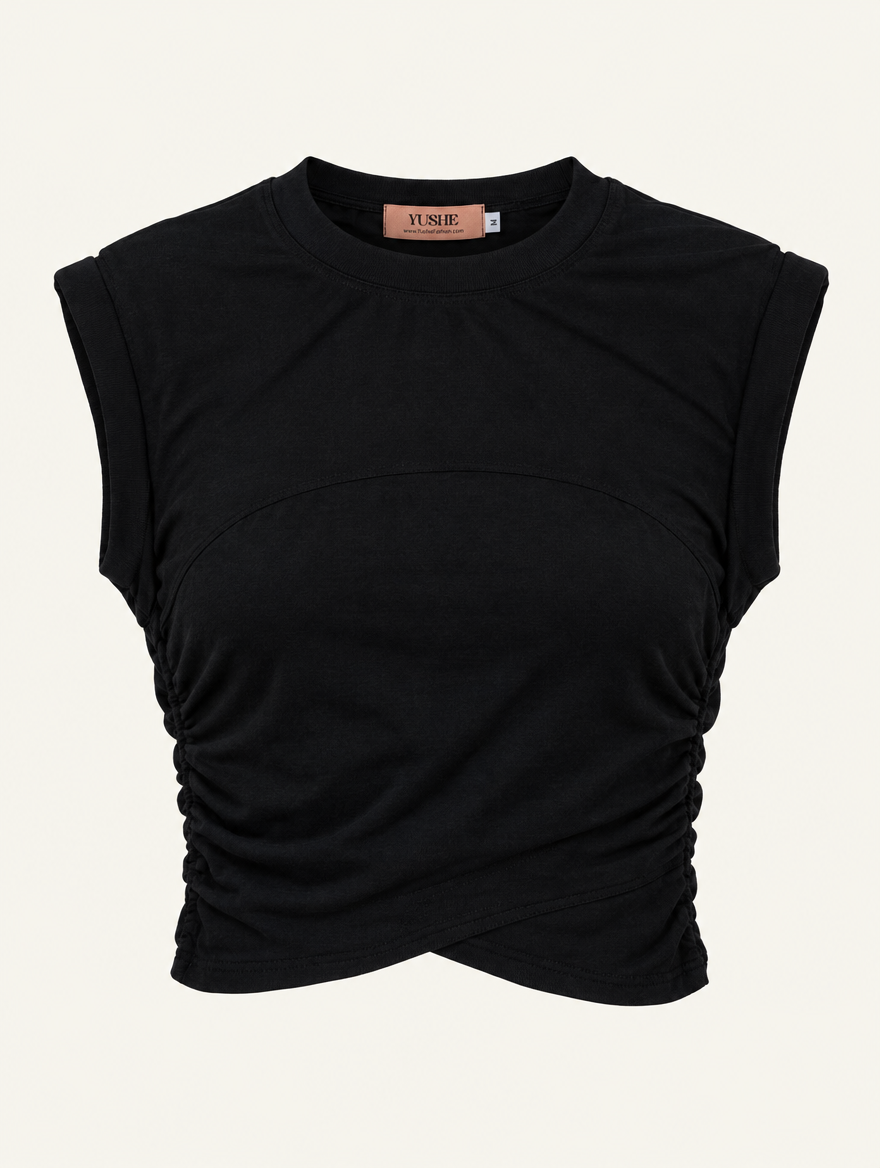 YUSHE Sleeveless Ruched Top, Black - Main · product only