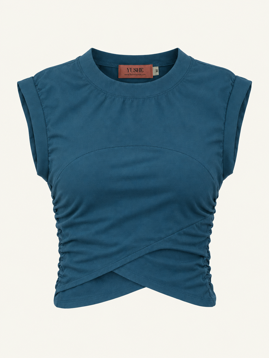 YUSHE Sleeveless Ruched Top, Blue - Main · product only