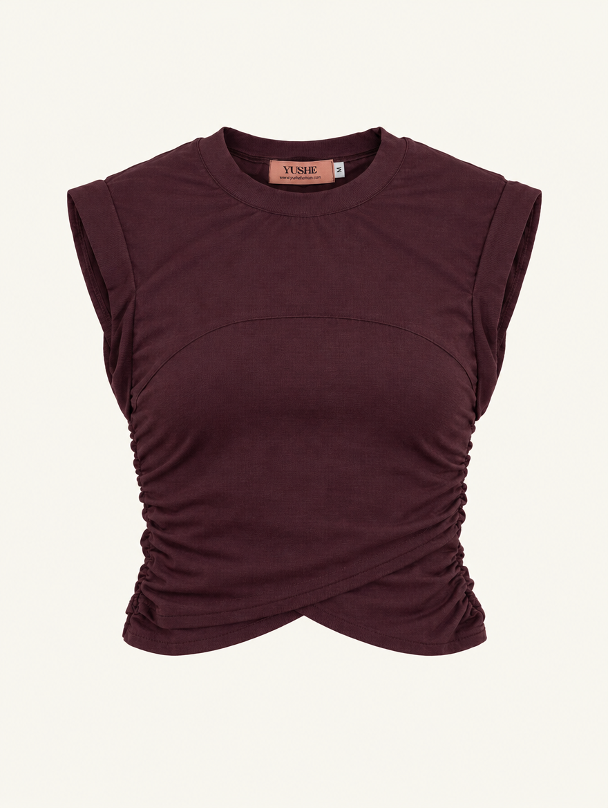 YUSHE Sleeveless Ruched Top, Maroon - Main · product only