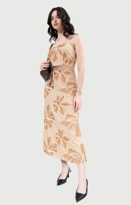 Yushe Floral Print Crop Top and Maxi Skirt Set