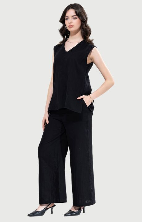 Yushe 3-Piece Short-Sleeve Top, Shorts & Wide-Leg Pants Co-ord Set 