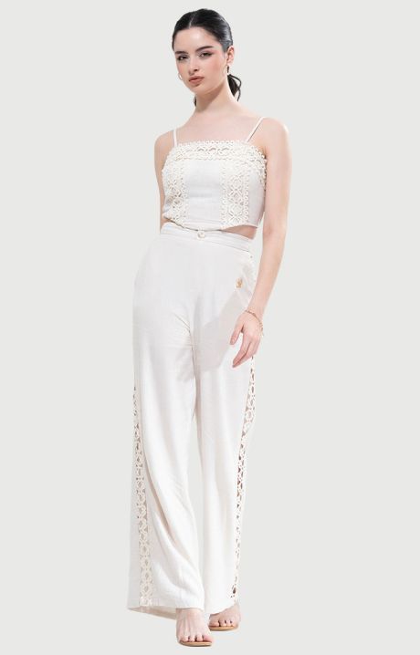 Yushe Embroidered Crop Top and Wide-Leg Pants Set