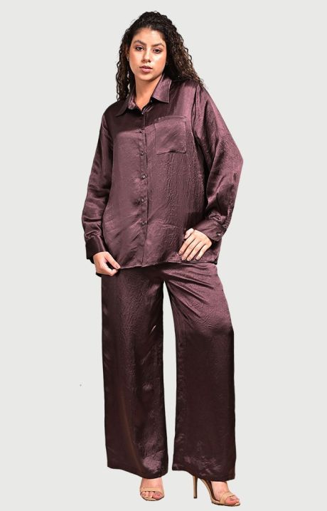 Yushe Japanese Fabric Long-Sleeve Shirt and Wide-Leg Pants Set