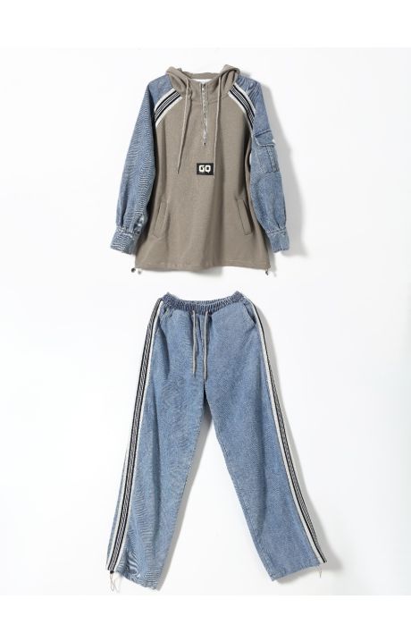 YUSHE Women's Colorblock Drawstring Hoodie & Track Pant SetYUSHE Women's Colorblock Drawstring Hoodie & Track Pant Set