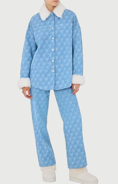 YUSHE Women 2-Piece Embroidered Shirt & Pant Set with Detachable Faux Fur Zipper Front Comfort Wear