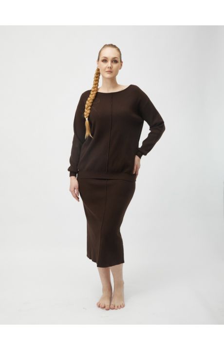 YUSHE Minimalist Knit Sweater & Skirt Co-Ord Set Coffee Brown
