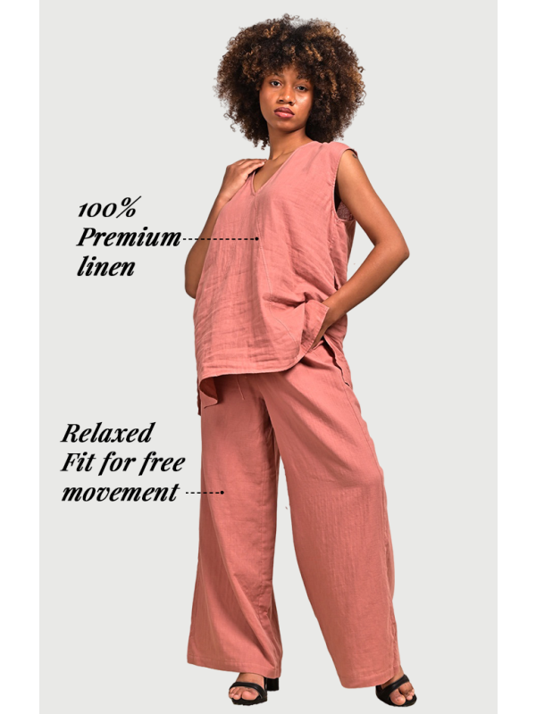 YUSHE Short-Sleeve Top, Shorts, and Wide-Leg Pants Set
