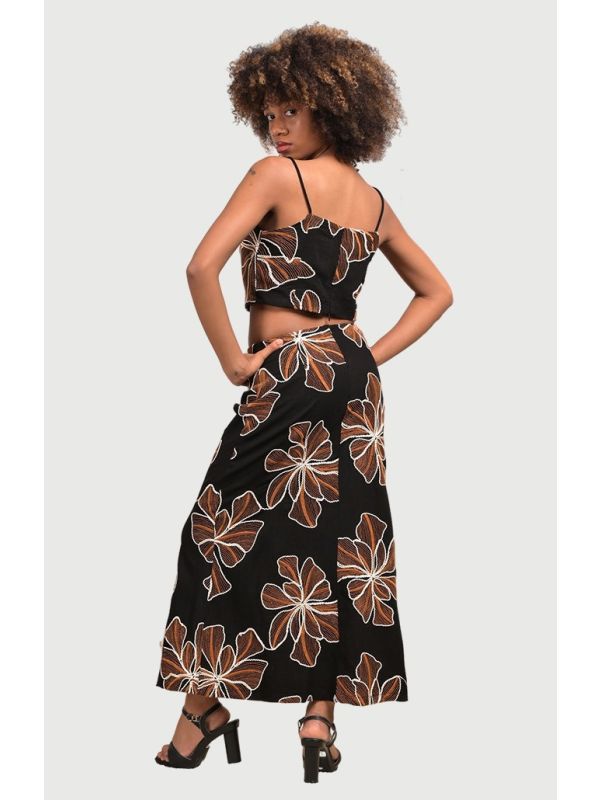 YUSHE Floral Print Crop Top and Maxi Skirt Set