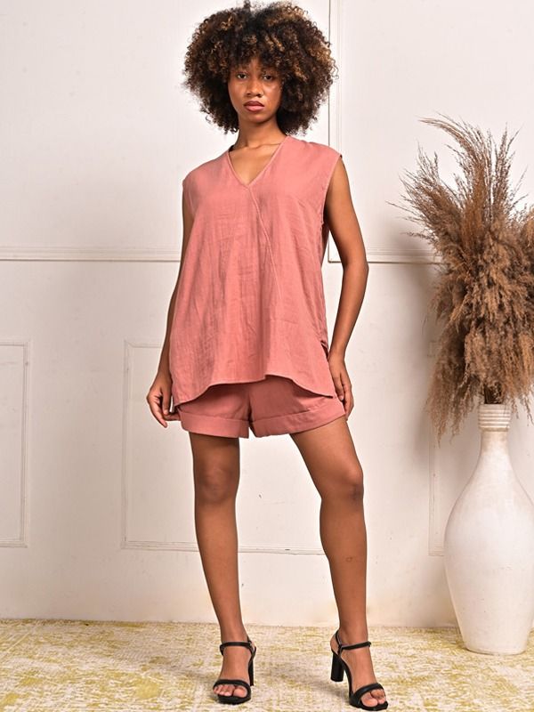 YUSHE Short-Sleeve Top, Shorts, and Wide-Leg Pants Set