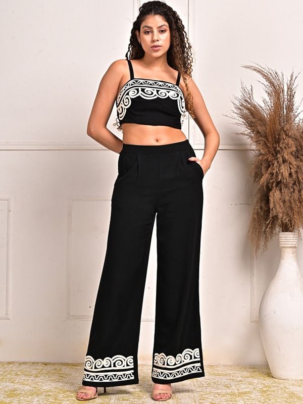 YUSHE Crop Top and Wide-Leg Pants Set