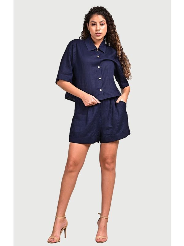 YUSHE Sleeveless V-Neck Top Shorts and Wide-Leg Pants Set